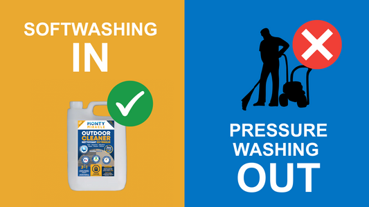 Softwashing IN, Pressure washing washing OUT