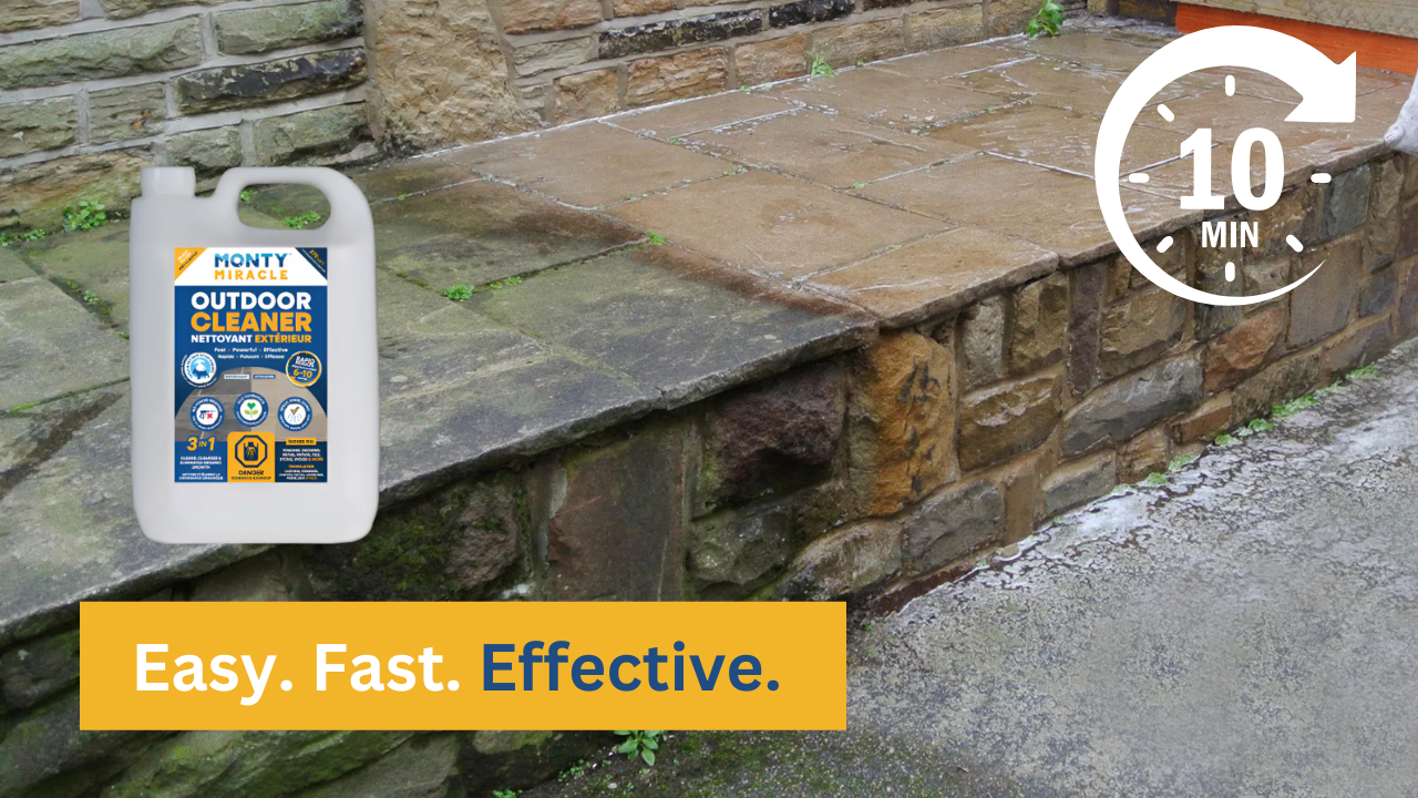 Load video: n this video, we’ll guide you through the steps to prepare and apply Monty Outdoor Cleaner. Watch as we demonstrate its powerful cleaning action in real time and witness the Monty Miracle transform your outdoor surfaces before your eyes!