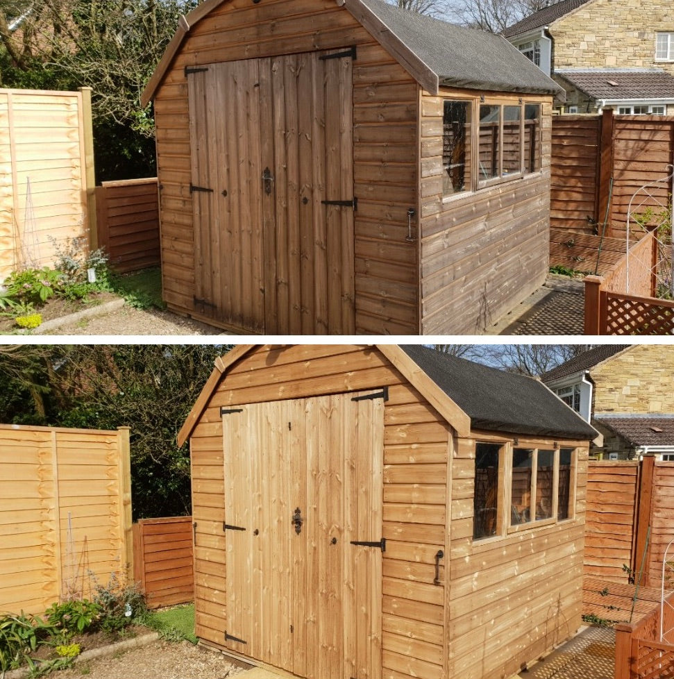 Wood shed before and after monty miracle outdoor cleaner